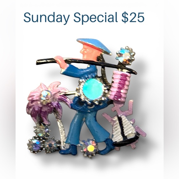 Colorful Enamel Brooch with Rhinestones - Picture 6 of 6